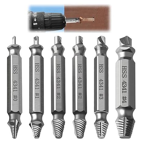 Kit De 6 Extracteurs De Vis Cassées, Extracteur Tout Usage HSS 4341, Outils Réparation Bricolage, Retrait Facile De Vis Rouillées Ou Usées Dans Métal, Bois, Voiture (1/5)