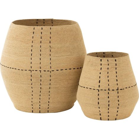 Panier jonc naturel et noir lignes décoratives pour rangement élégant - Naturel jonc et lignes noires (1/5)