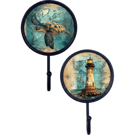 Ganchos de pared de tortuga y faro turquesa 17 cm, set de 2 (1/5)