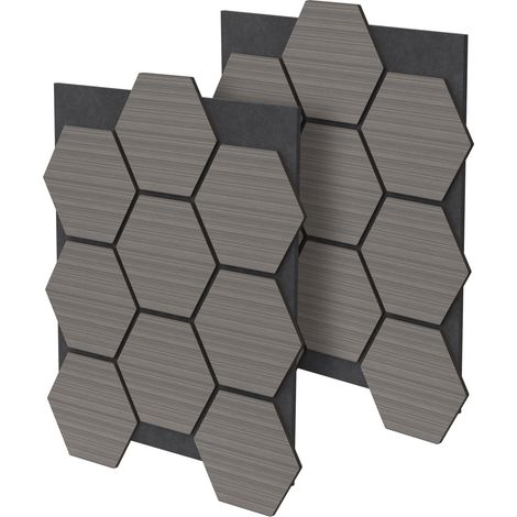 ML Design Lot de 2 Panneaux Acoustiques Hexagonaux, 66x81x2 cm, 1 m², Gris, en Feutre Recyclé/MDF, Revêtement Mural Isolation Phonique Décoration Mur Porte Plafond, Haute Densité, à Coller/Visser