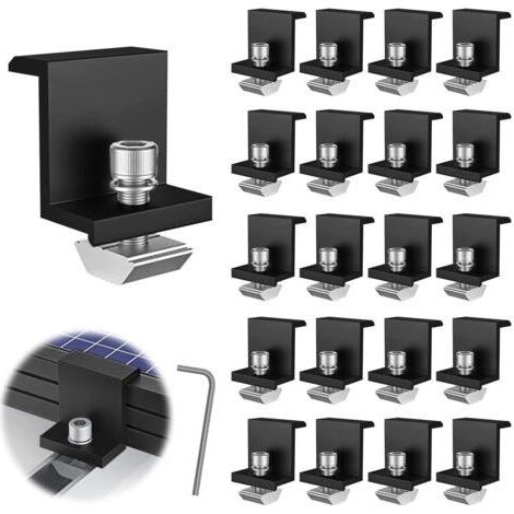 Supports de panneaux solaires 20 pièces, fixations de 30 mm, kit de montage pour rails de panneaux solaires PV avec clé hexagonale pour toit et mur (1/5)