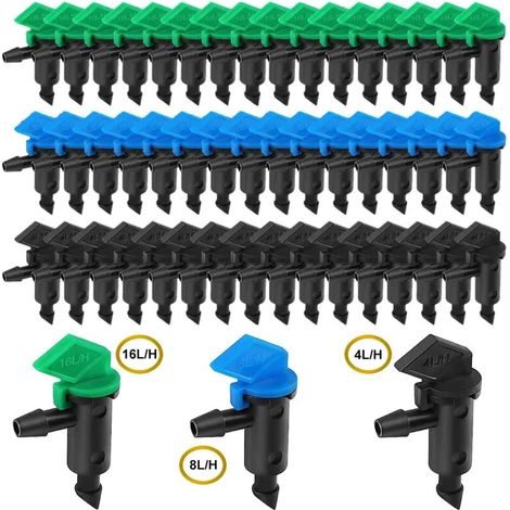 (Vert 20 pièces) 20 goutteurs d'irrigation goutte à goutte pour jardin, drapeaux, goutteurs pour arbres et arbustes, bleu et noir