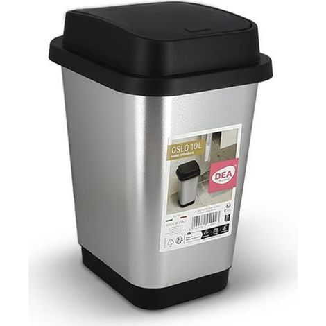 PATTUMIERA OSLO 10L 20X25X33H NERO E ARGENTO CON COPERCHIO RIBALTABILE