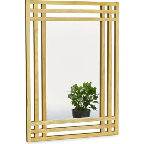 Miroir en bois de pin fixation murale salle de bain couloir salon à suspendre avec cadre en bois H x l x P: 70 x 50 x 2 cm, nature (1/5)