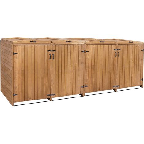 [NEUWERTIG] XL 4er-/8er-Mülltonnenverkleidung HHG-651, Mülltonnenbox, erweiterbar 126x316x98cm Holz MVG braun