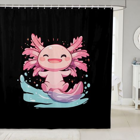 Rideau Douche 180x210cm Axolotl Mignon Rideaux de Douche Salamandre Kawaii Rideau de Baignoire Faune Monde sous Marin Rideaux Salle de Bain Animal Océanique - 180L X 210H cm (1 Panneaux) (1/5)