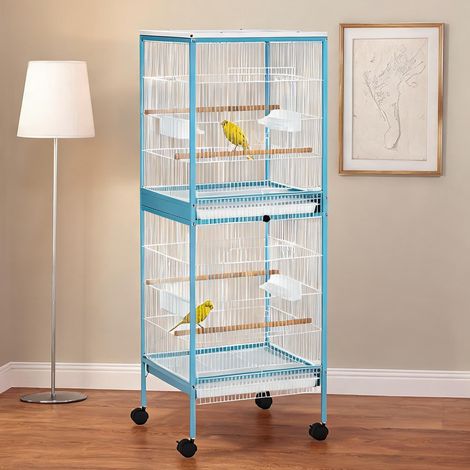 Cage pour oiseaux bleu clair en acier 130,8 x 127 x 355,6 cm (1/5)