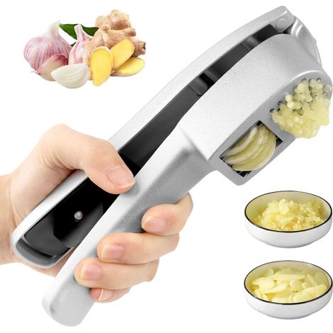 Schiaccia aglio manuale 2 in 1, spremi aglio in acciaio inossidabile, trita aglio e zenzero, con impugnatura ergonomica, schiaccia aglio in lavastoviglie, facile da pulire e durevole (1/5)