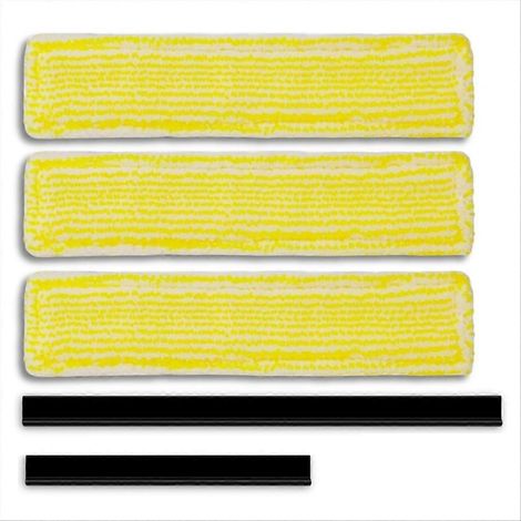 Pièces de rechange pour aspirateur de vitres : 3 accessoires, housses de balai en microfibre et 2 tire-lanières en caoutchouc. (1/5)