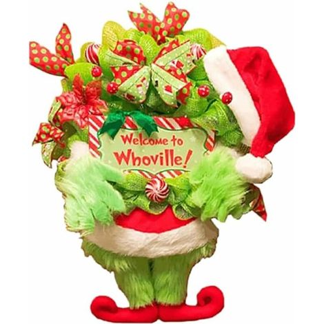 Guirlande de Nol en peluche Grinch pour porte d'entrée, décorations de jambes en peluche en toile de jute pour le corps d'elfe (1/5)
