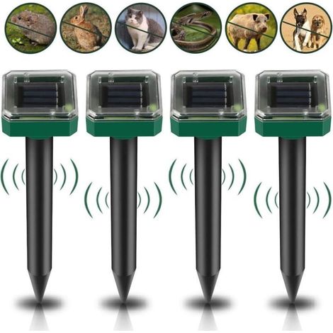 Set mit 4 solarbetriebenen Maulwurfsabwehrgeräten, Ultraschall- und Vibrationsfunktion, wasserdicht für Gärten, bekämpft Wühlmäuse und Maulwürfe - Crezuo