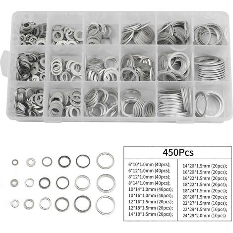Assortiment de 450 rondelles en aluminium pour bouchon de vidange d'huile, neuves et de haute qualité. (1/5)