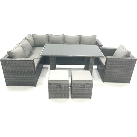 Fimous Outdoor Lounge Rattan Corner Sofa Set Garden Furniture Rectangular Dining Table Chair 8 Seater (1/5)