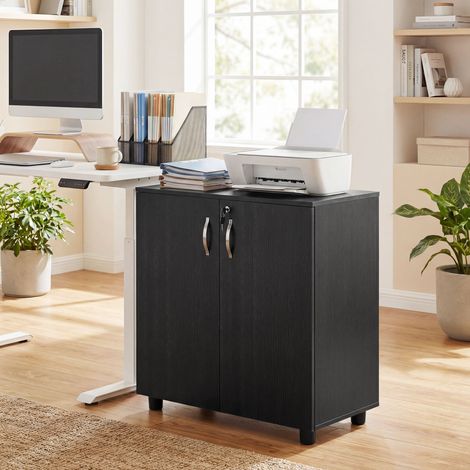 Archivador con cerradura, armario de oficina con 2 puertas y 2 estantes, armario de almacenamiento multiusos con tirador de aleación de aluminio, para oficina en casa, 80x40x80 cm, negro