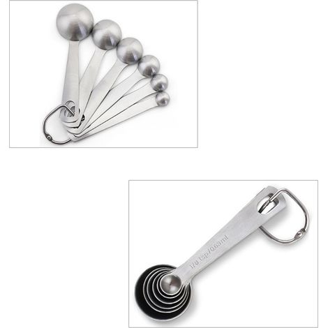 Set aus sechs Messlöffeln aus Edelstahl, Mehrzweck-Gewürzlöffel aus Edelstahl, einteilig gebürstet, 1,2 mm dick. (1/5)