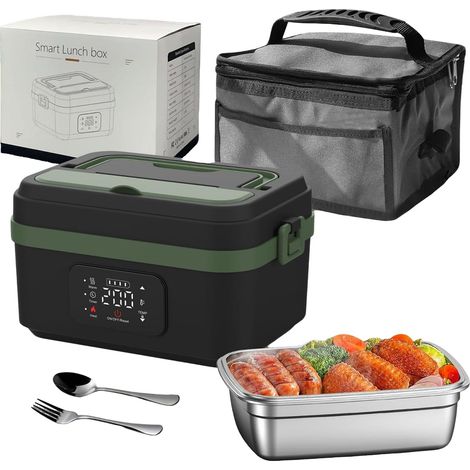 1L Gamelle Chauffante, Rechargeable Lunch Box Électrique avec Minuterie et Fonction, Utilisation de 70min/Étanche et Lavable/Boîtier détachable, gamelle chauffante batterie pour Travail/Voiture (D) (1/5)