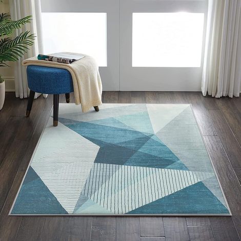 Tapis à Motif Géométrique Salon Bleu Gris Moderne Abstrait Antidérapant à Poils Courts Doux Chambre Poil Ras (Bleu Gris, 80 x 120 cm) (1/5)
