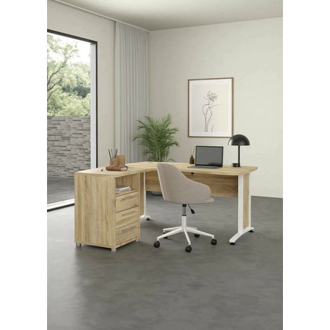 Dmora - Escritorio Sidonia, Escritorio multiusos, Mesa de oficina para PC, El plan de trabajo, 159x150 h75 cm, Roble y Blanco (1/5)