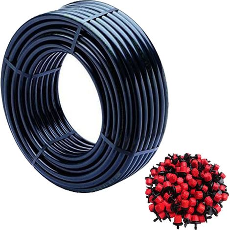 Tropfrohr, 16 mm x 100 m, Farbe Schwarz + 100 einstellbare Tropfer 0 bis 40 l/h Exclusives Angebot (1/3)