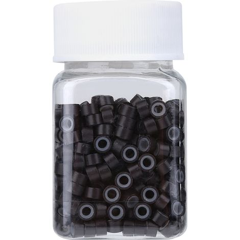 Tubes à micro-anneaux en aluminium silicone pour extensions capillaires, décorations de tresses marron foncé (1/5)