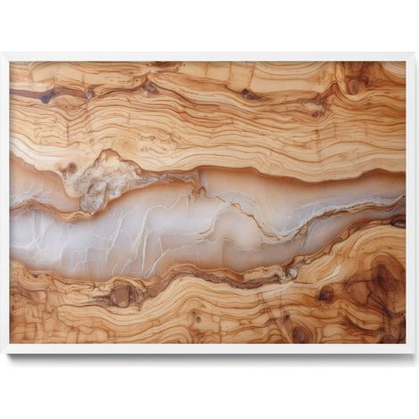 Tableau Magnétique en Métal Tableau pour Magnet - Motif Structure en bois avec résine - Minimaliste - Cadre Blanc - 70x50 cm - Plaque Magnétique (1/5)