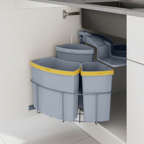 Sistema de separación de residuos Kollby plástico  2x12 L + 1x6 L - Gris [en.casa]