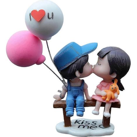 Décorations pour tableau de bord de voiture, figurines articulées, adorables mini-ballons en forme de couple qui s'embrasse, décorations mignonnes pour couples, cadeaux pour filles-Blue pink (1/5)
