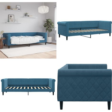 Lit de repos sans matelas bleu 80x200 cm velours - Lit Deux Places - Canapé Convertible - Lit Invité - Meuble Multifonctionnel - Mobilier Contemporain - Home & Living (1/5)
