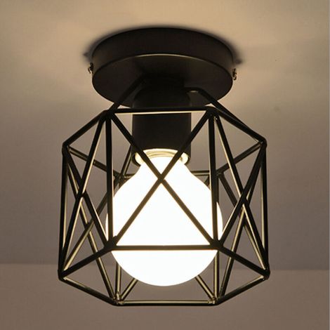 Retro Plafonnier Industrielle en Métal Noir Cage Carré, Fer Lustre suspension luminaire E27 pour Salon, Couloir,Entrée,Allée, Porche, Chambre, Sous sol BLOW (1/5)