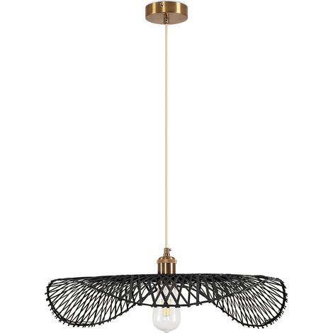 Lampe de plafond en bambou - Lampe suspendue de stile Boho Bali - Bahati Noir