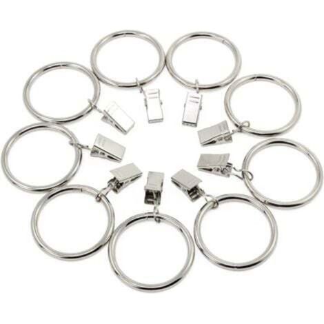 20 Pièces Anneaux de Rideau avec Pince, 38mm Diamètre Intérieur (Argent) Anneaux de Suspension de Rideaux en Acier Inoxydable avec des Clips pour Rideau Photos Décoration (1/4)