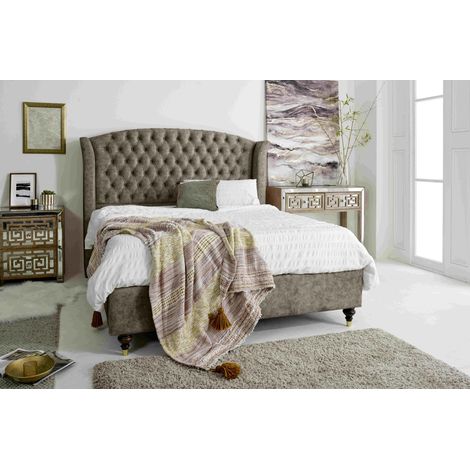 Roseland Taupe Oakland Fabric Matching Buttons Single Bed Frame (1/5)
