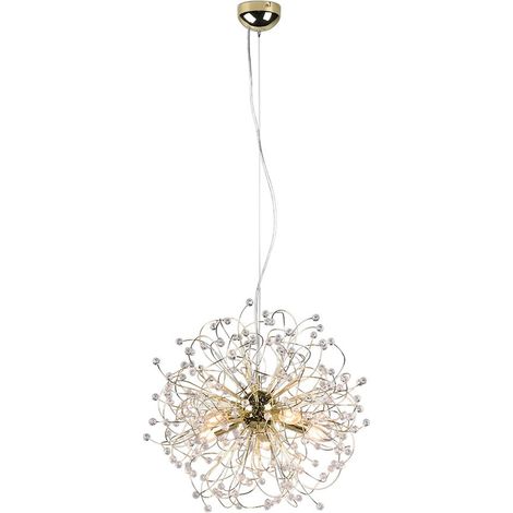 GLORIA LAMPADA A SOSPENSIONE FILI METALLO ORO CON GEMME EFFETTO CRISTALLO DIAM. 55 CM excl. 5x E14 · max. 25W (1/5)