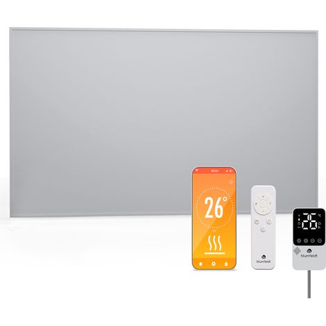 Blumfeldt radiateur infrarouge mural 600 W thermostat externe, IP44, télécommande & appli, efficacité énergétique 95%, pour salle de bain, aluminium, verrouillage parental, 10-15 m²