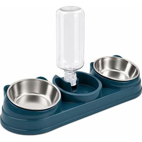 Cat Bowl Set, Pet Bowl Triple Cat Bowls with Water Dispenser, Inclined at 15° Dry and Wet Food for Cats and Small Dogs (1/5)