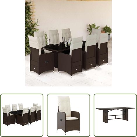 vidaXL Gartenstuhl - 9-tlg. Garten-Bistro-Set mit Kissen Braun Poly Rattan (1/5)