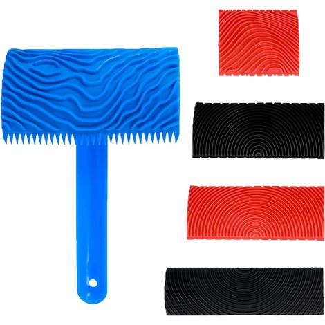 CSPARKV 5 pièces Kit d'outils de grain de bois de, outil de peinture à motif de bois, pinceau à rouleau de structure murale pour la décoration murale à faire soi-même (1/5)