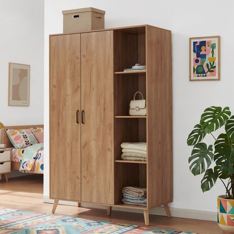 Armadio Guardaroba Norg con 2 Ante e 8 Scomparti 191x120x52 cm - Effetto Rovere [en.casa] (1/5)