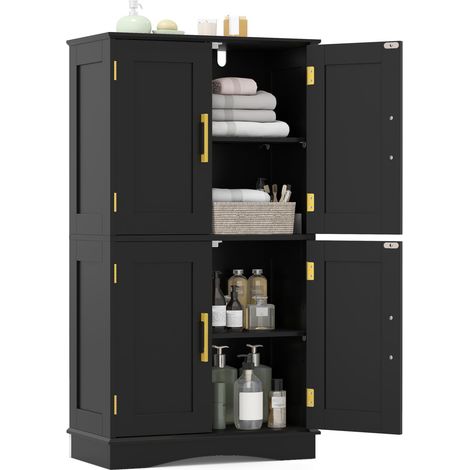 COSTWAY Credenza Alta da Cucina, Mobile Dispensa Salvaspazio in Legno con 4 Ante e 2 Ripiani Regolabili, Armadio Moderno per Scrivania, Cucina, Soggiorno e Ufficio, 60 x 30 x 110 cm (Nero) (1/5)