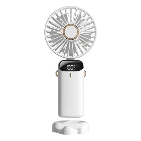 Handventilator, Tragbarer Mini Ventilator, Wiederaufladbar, Kleiner Taschenventilator Mit 5 Geschwindigkeitsstufen, Faltbarer USB-Ventilator für Büro, Outdoor (White)