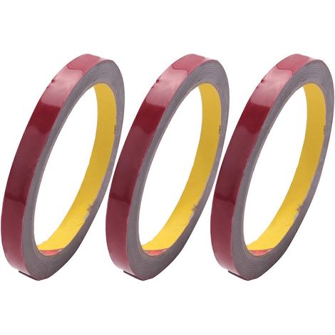 Rolle extra starkes und dauerhaftes doppelseitiges Schaumstoffklebeband, rot, 10 mm x 3 m (3 Rollen à 3 m) für Fahrzeuge. (1/5)