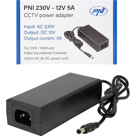 Alimentation - PNI - PNI-230V-12V - 230 V - 12 V - 5 A - Câble 2,3 m noir (1/3)
