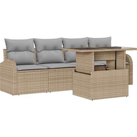 Maison Exclusive - Set Divano da Giardino 5 pcs Beige Rattan in Polipropilene