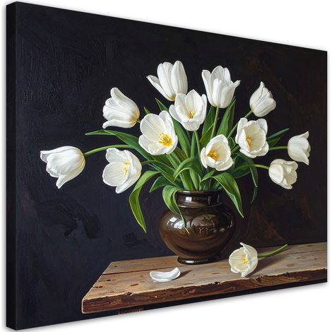 Cuadro en Lienzo, Naturaleza muerta con tulipanes blancos, 30x20 (1/5)