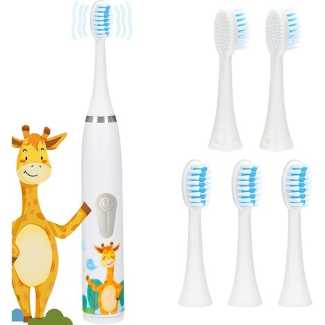 Brosse à dents électrique pour enfants de 3 à 12 ans, brosse à dents à piles avec 5 têtes de brosse soniques pour garçons et enfants. (1/5)