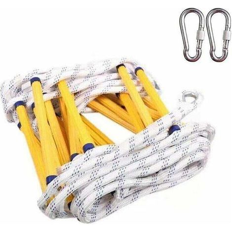 Échelle de corde d'évacuation de feu 3 m – Résistante aux flammes – Mousquetons en acier inoxydable – Pour situations d'urgence (1/4)