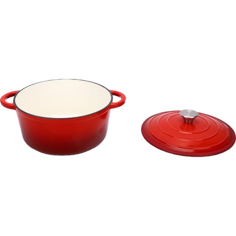 Casserole en fonte avec couvercle antiadhésif facile à nettoyer pour rôtir, braiser, ragoût, sauter, cuisson lente, passe au four, rouge, 26 cm (1/5)