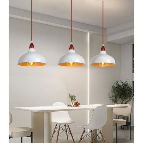 Lot de 3 Lustre Industrielle avec Bois de noyer Lampe Luminaire Vintage Métal Style Edison pour Salon Chambre (1/4)