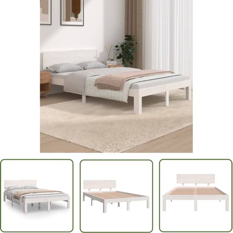Lit adulte pour 2 personnes, Structure de lit, Assemblage Facile, Blanc Bois massif 120x190 cm Petit double OIB2883E (1/5)