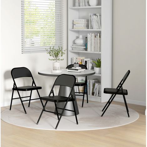 Lot de 4 chaises pliantes 45x46x78 cm en cuir synthétique noir, gain de place pour bureau FLORAGRACE (1/5)